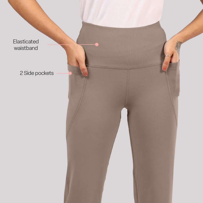 Image of BlissClub Ultimate Flare Pants for Women Upto 5'4 ft | Ribbed Waistband, 4 Pockets | High Waist Trousers and Formal Pants for Office wear