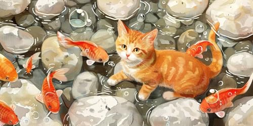 Broderie Diamant Kit Peinture chat poisson mosaïque strass 5D 100 x 200 cm