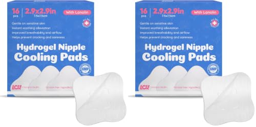 Image of 16CT Hydrogel Nipple Pads for Breastfeeding with Lanolin - Cooling Sore Nipple Gel Soothing Pads - Breast Feeding Essentials for Moms by Livaclean Health (Pack of 2)