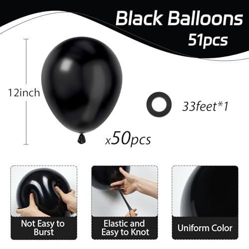 Image of Black Balloons 12 inch, Black Latex 50pcs Party Balloons | Graduation, Birthday Party Decorations