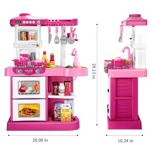 image for TEMI Play Kitchen Playset Pretend Food - 53 Pieces Pink Kitchen Toys f