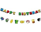 Super Brother Birthday Banner- Anime Happy Birthday Banner, Video Game Party Supplies for Boys, Cartoon Themed Happy Birthday Sign for Boys 1st 2nd 3rd Party Baby Shower