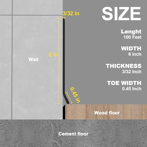 Peel and Stick Baseboard Trim, 6 Inch Rubber Baseboard Vinyl Wall Base, Flexible Baseboard Molding Trim, Adhesive Baseboard Trim Rubber Cove Base(100Ft, Black) by Risunpet - Used condition - Image 2