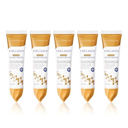 5PCS Collagen Hand Cream Set, Collagen Anti Aging Hand Cream for Very Dry Hands, Dry Hand Moisturiser, Lightweight & Fast Absorbing, Mothers Day Gifts for Women, 5 * 30g