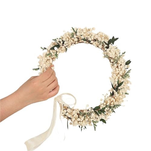 MDYTPT Handmade Dried Flower Wreath Beige Gypsophila Crystal Grass Headband