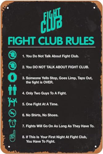 Vintage Tin Signs Wall Art Metal Movie Poster Retro Metal Fight Club Rules Quotes For Home Gym Bar Garage Wall Art Decor 12X16 inch