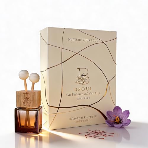 Image of BSOUL Oud Amber Luxe Car Air Vent Clip Perfume 8ml Pack Of 2 | Premium Wooden Car Diffuser with Essential Oils | Rich Oud, Amber & Spicy Notes | Long-Lasting Luxury Car Air Freshener (Brown)