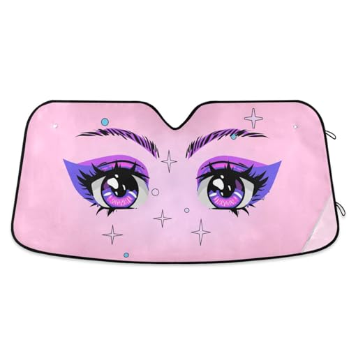 Boccsty Anime Girl Eyes Car Windshield Sunshade Purple Eye Front Truck Window Sun Shade Foldable Sun Shield Cover Blocks UV Rays Sun Visor Protector for Car Truck SUV Vans S