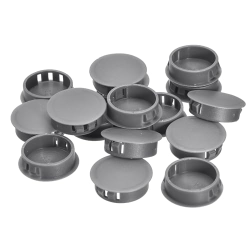 Image of uxcell 32mm /1.26 inch Plastic Hole Plugs, 16Pcs Flush Type Panel Round Snap in Fastener Knockout Locking Plugs for Furniture Insert End Caps Panels, Grey