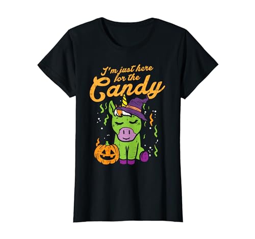 Just Here For The Candy Trick Treat Unicornio Halloween Girls Camiseta