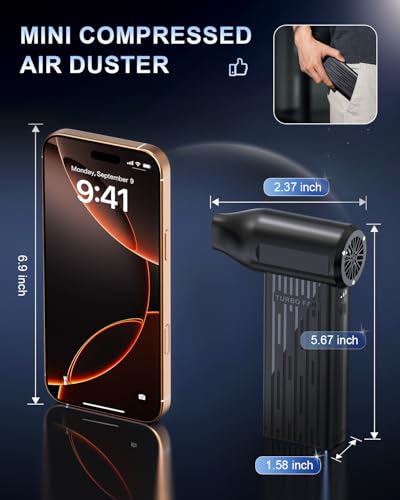 Rechargeable Compressed Air Duster, Min Blower Jet Turbo Fan, 200,000RPM 3-Gear Adjustable,Car Dryer Air Blower Cleaning,Air Cleaner for Computer,Cordless Leaf Blower Multi-Use - image 7