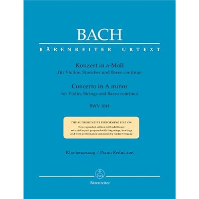 JS Bach: Concerto in A Minor BWV 1041 for Violin & Piano (Sheet Music) Barenreiter Urtext
