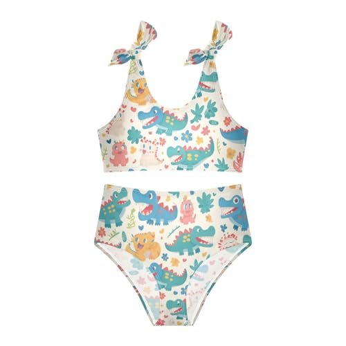 KLL Cute Cartoon Alligator Crocodile Palm Girls' Two Piece Bikini Sets Scoop Neck Swimsuit Swimwear Cute Shoulder Strap3