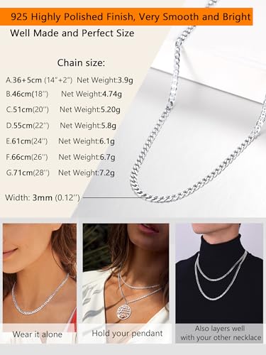 PROSTEEL 925 Sterling Silver Cuban Link Chain Necklace for Men, Dainty Figaro Chains, Solid & Shiny, 3mm/5mm, 14-28 inch, Come with Box3