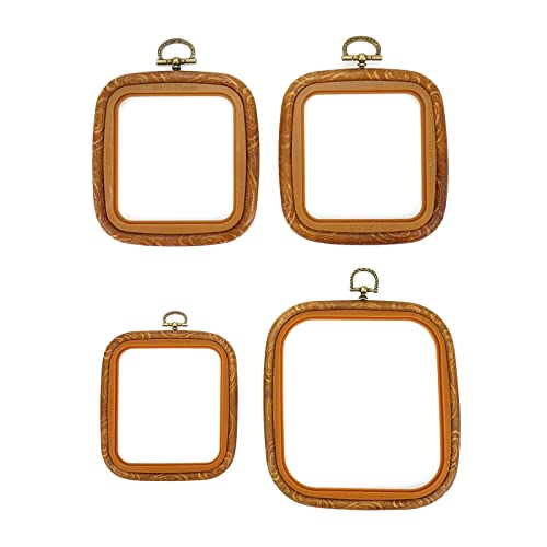 Semetall 4Pcs Square Embroidery Hoops Imitation Wood Embroidery Display Frame Cross Stitch Hoop For Fabric Embroidery And Christmas Decoration #TOP26