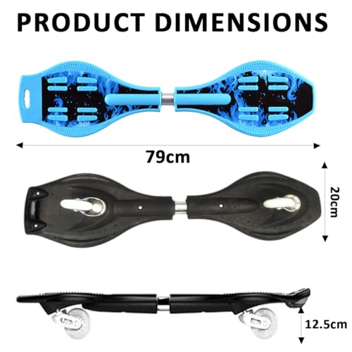 ERNAN Waveboard- Compact Lightweight Caster Board Kids/Teens. Waveboard Kinder Street Surfen Caster Torsion Skateboard Double Decks Casterboards Mit LED Leuchtrollen (Flame Blue)