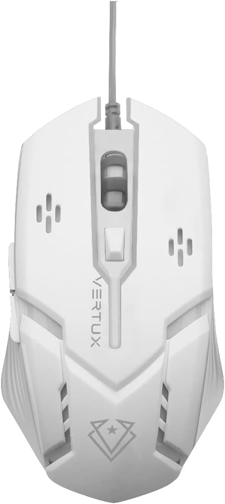 Vertux Gaming Mouse | Optical USB Wired | [2 Years-Warranty] | with Adjustable 3200 DPI | 6 Configured Buttons | Anti-Skid Rubber Scroll | Silent Clicks and Rainbow LED Backlit | PS4, PC, Sensei-White