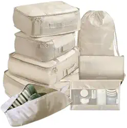 Kit Organizador de Malas para Viagem 8 Peças Conjunto Organizador Completo Bolsas Necessaire Sapatos Maquiagem Roupas Bagagem Organizada (Bege)