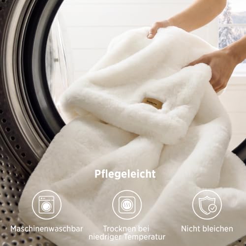 BEDSURE Kuscheldecke Flauschige Kunstfelldecke 150x200 - Sherpa, Weiß – Ansicht 6