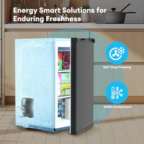 Image of TABU 3.6 Cu Ft Upright Freezer, Compact Freestanding Mini Freezer with 7 Adjustable Thermostat & Removable Shelves, Reversible Stainless Steel Door, Black