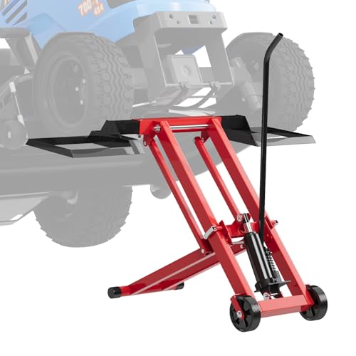 EROMMY 500LB Hydraulic Mower Lift for 40-47.6' Axle, 24' Lawn Tractor Jack with 3-Height Adjustment, Zero Turn Mower Lift for Maintenance & Repair, Red