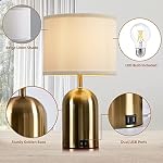 GyroVu Touch Control Table Lamps Set of 2, Bedside for Bedrooms 2 Modern Living Room 3 Way Dimmable Gold Lamp End with USB Charging Ports, Bulbs Included