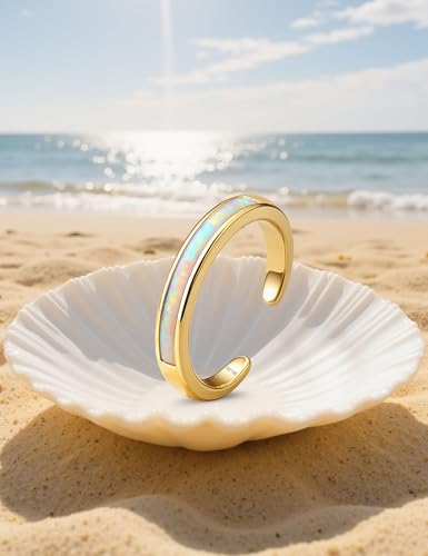 FIASASO 14K Gold Filled Toe Rings for Women Non Tarnish 14K Gold Filled Toe Ring Adjustable Band Opal Dainty Toe Ring Summer Beach Open Toe Rings Foot Jewelry3