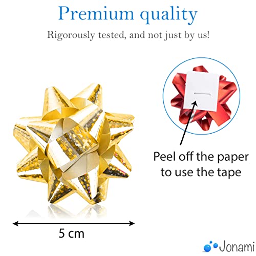 Jonami 100x Geschenkschleifen Selbstklebend Kleine Dekoschleifen - Fertigschleife für Weihnachten, Geburtstag und Hochzeit, Ø 5 cm, Bunt
