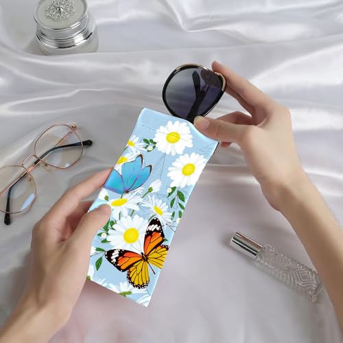 Image of Anikathy 2Pcs Sunglass Eyeglass Glasses Case Soft PU Leather with Cleaning Cloth Cute Glasses Pouch Bag for Men Women Girs