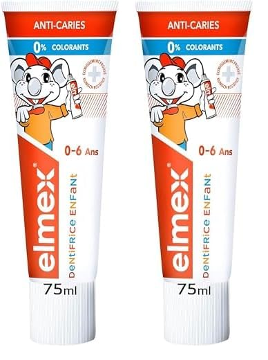 Elmex Dentifrice Bébé et jeune enfant, protège les dents de lait, anti-caries, 0 colorants - Dès le premier brossage - 0-6 Ans, 75ml (Lot de 2)
