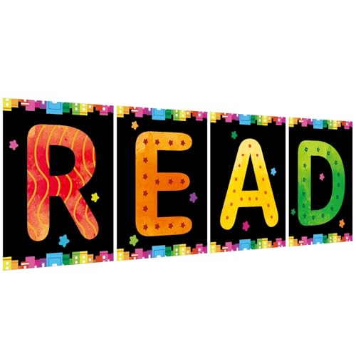 Image of COCHIE Reading Posters for Classroom Decorations, Library Reading Corner Decor, Read Signs Poster Bulletin Board Set of 4, Pre-k Preschool Kindergarten Classroom Wall Decoration (Black)