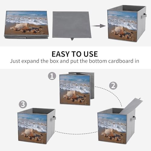 Boîtes de rangement empilables pliables x6 à motif mer - 5