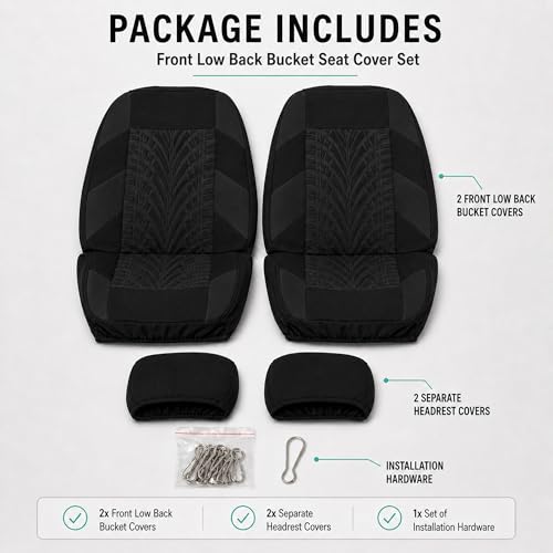 FH Group Front Set Travel Master Car Seat Covers - Covers for Low Back Car Seats with Removable Headrest, Universal Fit, Automotive Seat Cover, Airbag Compatible Car Seat Cover for SUV, Sedan Black by FH Group - Image 7