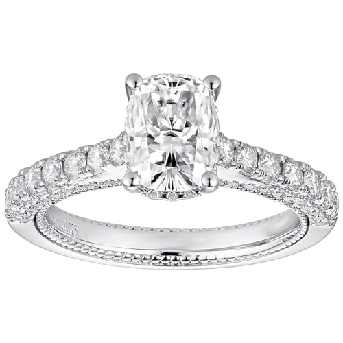 DovEggs Vintage Moissanite Engagement Ring for Women 1.8ct Center,6x8mm GHI Elongated Cushion Crushed Ice/Heart Arrows Cut Moissanite Mligrains Hidden Halo 14k Gold Quality Sterling Silver
