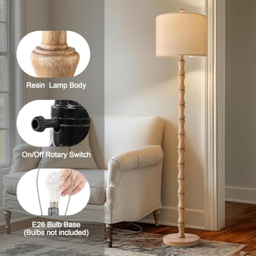 Image of BOBOMOMO 62 inch Farmhouse Floor Lamp for Living Room, Retro Corner Floor Lamp Rotary Switch, Rustic Standing Lamp for Bedroom, Corner, Nursery, Dining Room, Bedroom, House