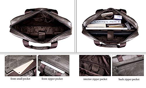 Mens Business Briefcase Handbag Leather Simple Fashion Shoulder Crossbody Bag (Iron Gray)3