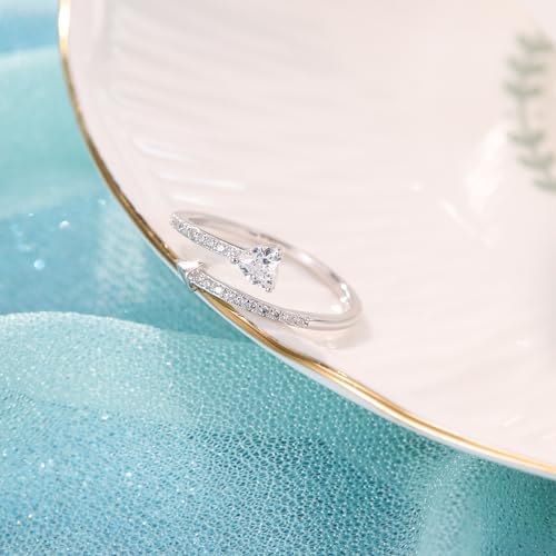 925 Sterling Silver Rings for Women Green Cubic Zirconia Stackable Rings Thin Bands Adjustable Silver Rings Wedding Bands4