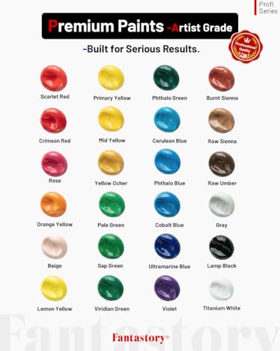 Image of Fantastory Acrylic Paint Set, 24 x 60 ml with 12 Brushes; Christmas Acrylic Paint, Waterproof; For Artwork & DIY Projects on Canvas, Wood, Glass, Clay, Fabric, Ceramic, Paper, Canvas | Waterproof, Great for Artwork & DIY Projects on Canvas, Wood, Glass, Clay, Fabric, Ceramic, Paper
