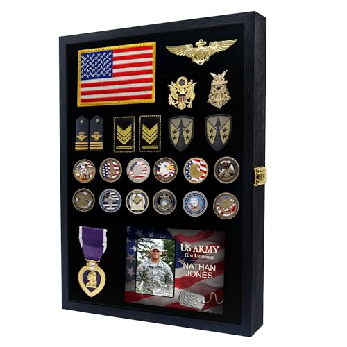 GMFrames 14x19 Pin Collection Display Case Real Glass Shadow Box with Door for Military Medals Beach Tags Jewelry Pin Holder Black