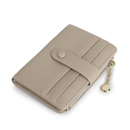 XSDTYYLQ Small Wallets For Women,Slim Bifold Credit Card Wallet,Compact Wallet with ID Window,Coin Purse,Smooth Zipper(Apricot, Short)