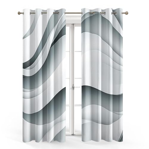 Abstract Wave Blackout Curtains for Bedroom Living Room, Modern Line Curtains Eyelet 54 Drop Home Decor, Patterned Window Drapes, 46x54 Inch 2 Panels A-M10 - Image 3