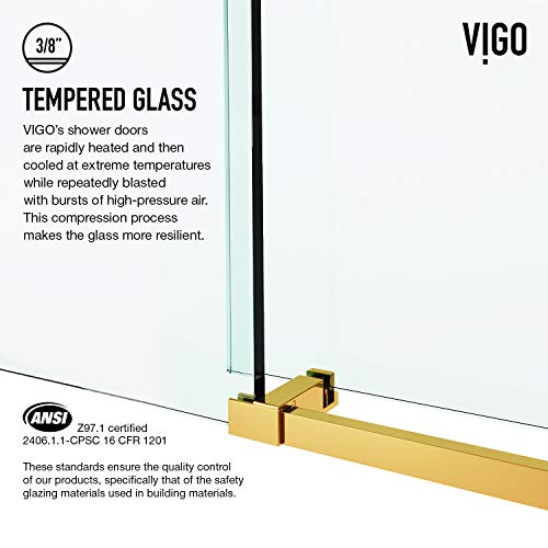 Vigo Vg6053Mgcl48 34.63"L -46.5"W -76"H Elan E-Class Frameless Sliding Rectangle Shower Enclosure With Clear 0.38" Tempered Glass And Stainless Steel Hardware Matte Gold Finish With Reversible Handle #TOP7