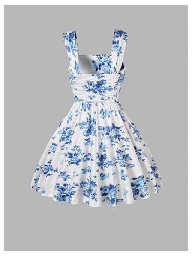 Floerns Girl's Summer Boho Floral Straps Cami Dress Ruched Bust Ruffle High Waist A Line Sundress Short Dresses2