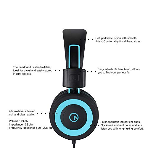 Noot Products Kids Headphones K11 Foldable Stereo Tangle-Free 5Ft Long Cord 3.5Mm Jack Plug In Wired On-Ear Headset For Ipad/Amazon Kindle,Fire/Boys/Girls/School/Laptop/Travel/Plane/Tablet (Black) #TOP2