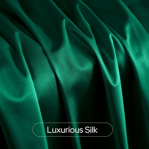 HOMEIDEAS 100% Blackout Faux Silk Curtains,Hunter Dark Green Thermal Insulated Room Darkening Window Drapes,Luxury Vintage Curtains for Bedroom Living Dining Room, 52 X 84 Inch, 2 Panels — view 4