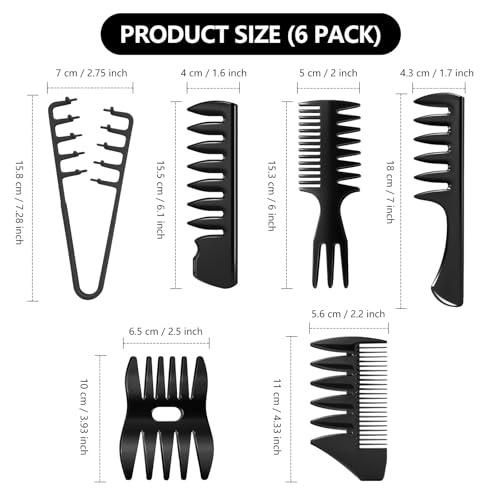 6PCS Texture Comb Wide Tooth Styling Combs for Women Men, Volumizing Texturizing Hair Comb Set for Volume Fringe Parting, ABS Plastic Barber Tool for Quiff Pompadour Slick Back