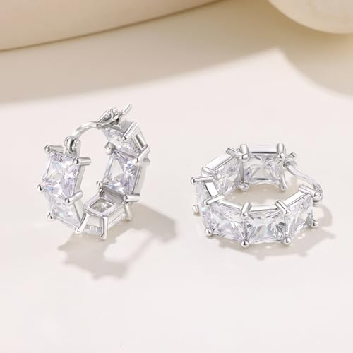 Hoops Earrings for Women Trendy, 14K Gold Plated Earrings 925 Sterling Silver Posts Rhinestone CZ Cubic Zirconia Hoop Earrings for Women4