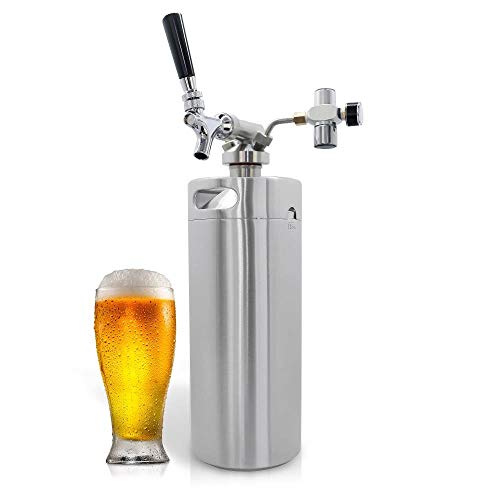 NutriChef Pressurized Growler Tap System - Stainless Steel Mini Keg Dispenser Portable Kegerator Kit - Co2 Pressure Regulator Keeps Carbonation for Craft Beer, Draft and Homebrew - PKBRTP100 (128oz)