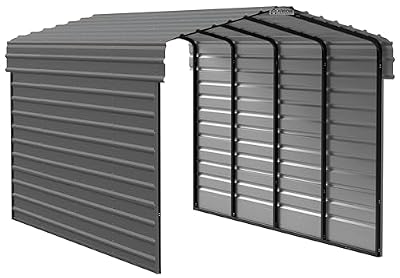 Arrow Carports Galvanized Steel Carport, with 2-Sided Enclosure, Compact Car Metal Carport Kit, 10' x 20' x 9', Charcoal