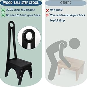 Besuerte Wooden Step Stool with Tall Handle, One Step Stool for Adults with Non-Slip Mat, Multipurpose Step Stools for Adults for Kitchen, Bathroom and Bedroom, Black Besuerte Wooden Step Stool with Tall Handle One Step Stool for Adults with Non Slip Mat Multipurpose Step Stools for Adults for Kitchen Bathroom and Bedroom Black